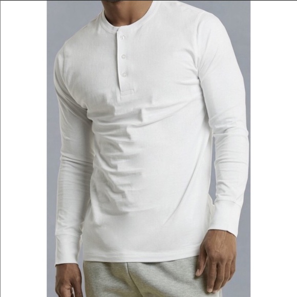 LAST ONE Men’s White Button Front Henley Tee, M - Picture 2 of 6